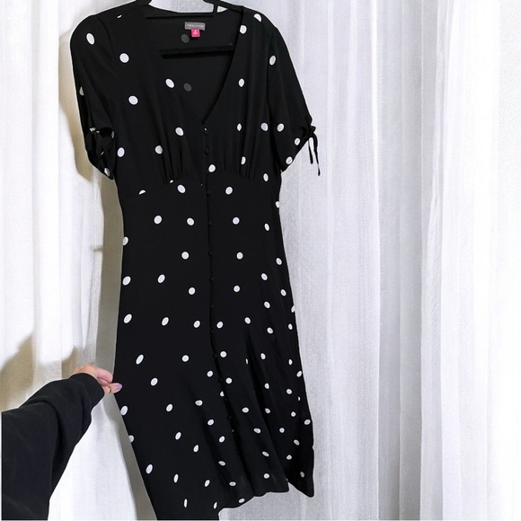 Vince Camuto Black & White Polka Dot Button Midi Dress Size 10 - Picture 1 of 2